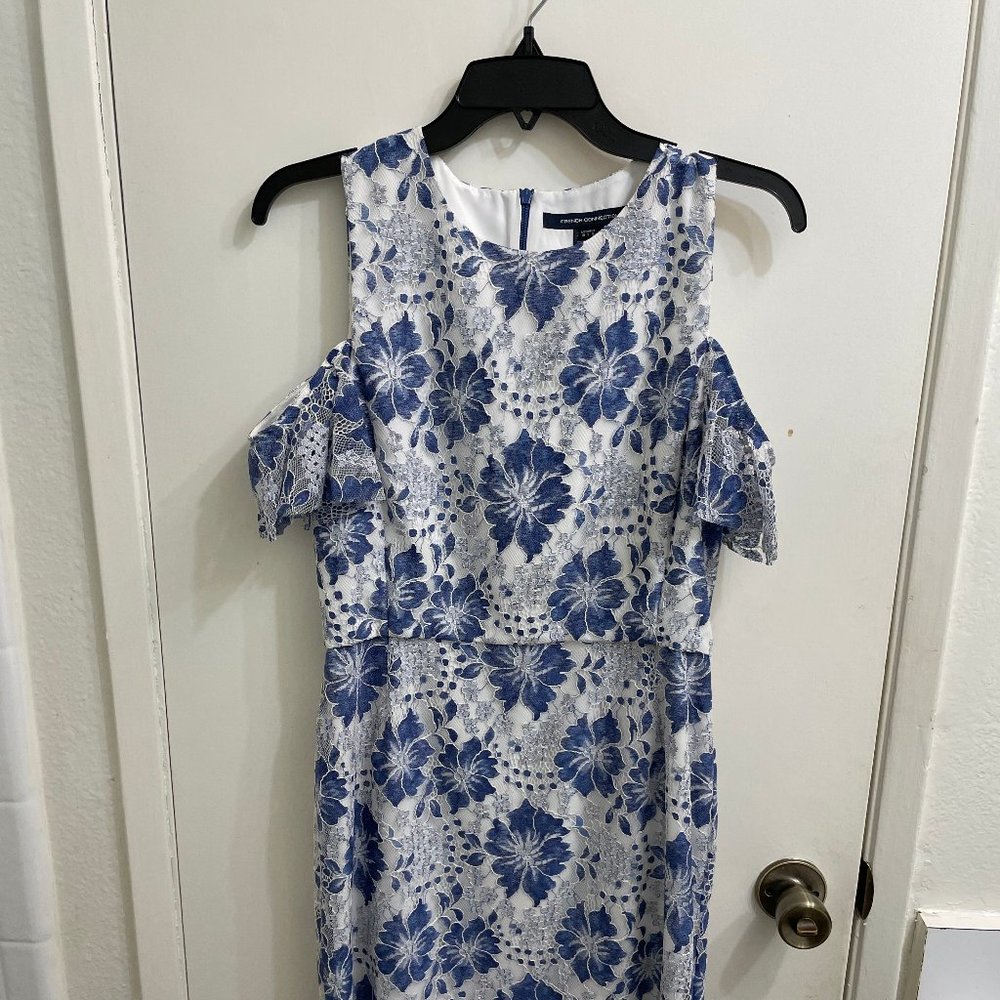 White Blue Floral Spring Lace French Connection Dress